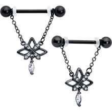 Load image into Gallery viewer, 14G 9/16 Clear CZ Gem Black Gothic Star Dangle Nipple Ring Set
