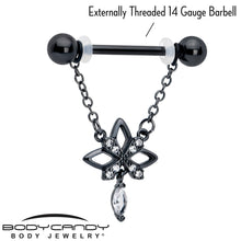Load image into Gallery viewer, 14G 9/16 Clear CZ Gem Black Gothic Star Dangle Nipple Ring Set