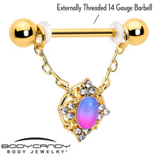 Load image into Gallery viewer, 14G 9/16 Pink Tourmaline Gold Tone Wondrous Dangle Nipple Ring Set