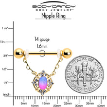Load image into Gallery viewer, 14G 9/16 Pink Tourmaline Gold Tone Wondrous Dangle Nipple Ring Set
