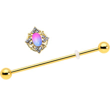 Load image into Gallery viewer, 14G Pink Tourmaline Gold Tone Wondrous Industrial Barbell 38mm