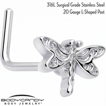 Load image into Gallery viewer, 20G 7mm Dragonfly Colors L Shape Nose Ring
