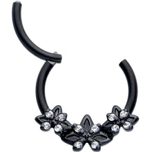 Load image into Gallery viewer, 16G 3/8 Clear CZ Gem Black Gothic Star Trio Hinged Segment Ring