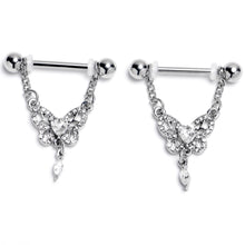 Load image into Gallery viewer, 14G 9/16 Clear Gem Whimsical Butterfly Dangle Nipple Ring Set
