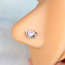 Load image into Gallery viewer, 20G 7mm White Faux Opal Sunny Heart L Shape Nose Ring