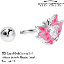 Load image into Gallery viewer, 16G 1/4 Clear Gem Heart Pink Butterfly Cartilage Tragus Earring
