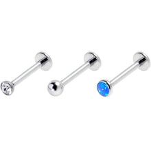 Load image into Gallery viewer, 16G 3/8 Blue Synthetic Opal G23 Titanium Threadless Push In Labret Set of 3
