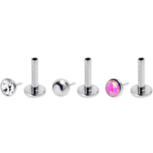 Load image into Gallery viewer, 16G 1/4 Pink Synthetic Opal G23 Titanium Threadless Push In Labret Set of 3