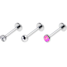 Load image into Gallery viewer, 16G 5/16 Pink Synthetic Opal G23 Titanium Threadless Push In Labret Set of 3