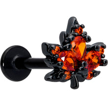 Load image into Gallery viewer, 16G Orange CZ Gem Black Autumn Leaf Flat Back Earring