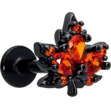 Load image into Gallery viewer, 16G Orange CZ Gem Black Autumn Leaf Flat Back Earring