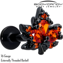 Load image into Gallery viewer, 16G Orange CZ Gem Black Autumn Leaf Flat Back Earring