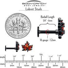 Load image into Gallery viewer, 16G Orange CZ Gem Black Autumn Leaf Flat Back Earring