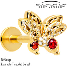 Load image into Gallery viewer, 16G Red CZ Gem Gold Tone Drama Butterfly Flat Back Earring