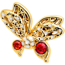 Load image into Gallery viewer, 16G Red CZ Gem Gold Tone Drama Butterfly Flat Back Earring