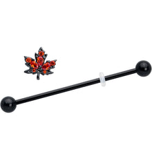 Load image into Gallery viewer, 14G Orange CZ Gem Black Autumn Leaf Industrial Barbell 38mm