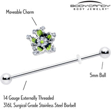 Load image into Gallery viewer, 14G Clear CZ Gem Go Green Flower Industrial Barbell 38mm