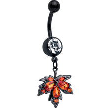 Load image into Gallery viewer, Orange CZ Gem Black Autumn Leaf Dangle Belly Ring
