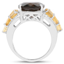 Load image into Gallery viewer, 9.74 Carat Genuine Smoky Quartz, Citrine & White Topaz .925 Sterling Silver Ring