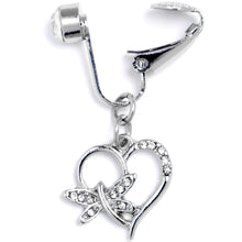 Load image into Gallery viewer, Clear CZ Gem Heart Dragonfly Love Dangle Clip on Fake Belly Ring