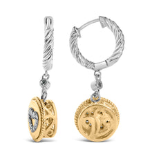 Load image into Gallery viewer, 18K Yellow Gold Plated .925 Sterling Silver 1/8 Cttw Diamond Heart Medallion Drop and Dangle Earring (I-J Color, SI1-SI2 Clarity)