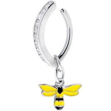 Load image into Gallery viewer, 14G 3/8 Clear Gem Grade 23 Titanium Bee Dangle Hinged Hoop Belly Ring