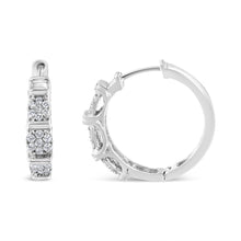 Load image into Gallery viewer, .925 Sterling Silver 1/2 Cttw Lab Grown Round Diamond Floral Cluster Hoop Earrings (F-G Color, SI1-SI2 Clarity)