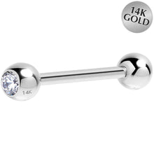 Load image into Gallery viewer, 14G 5/8 Cubic Zirconia Solid 14k White Gold Straight Barbell