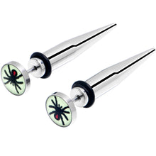 Load image into Gallery viewer, Glow in the Dark Spider Stainless Steel Taper Cheater Plug Set