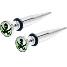 Load image into Gallery viewer, Glow in the Dark Pirate Skull Stainless Steel Taper Cheater Plug Set