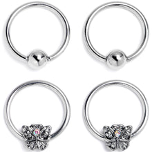 Load image into Gallery viewer, 16G 3/8 Aurora Gem Butterfly Ornate BCR Captive Ring Set of 4