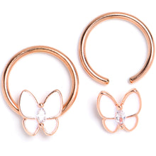 Load image into Gallery viewer, 16G 3/8 Clear Gem Rose Gold Tone Butterfly BCR Captive Ring Set of 4