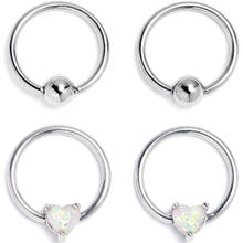 Load image into Gallery viewer, 16G 3/8 Faux Opal Heart BCR Captive Ring Set of 4