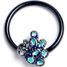 Load image into Gallery viewer, 16G 3/8 Clear Gem Black Peacock Green BCR Captive Ring
