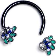 Load image into Gallery viewer, 16G 3/8 Clear Gem Black Peacock Green Horseshoe Circular Barbell