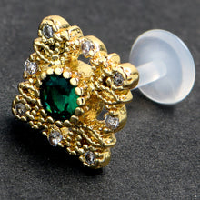 Load image into Gallery viewer, 16G 5/16 Green Gem Classic Cross PTFE Bioplast Labret Monroe Tragus