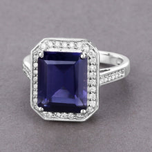 Load image into Gallery viewer, 3.70 Carat Genuine Iolite and White Diamond 14K White Gold Ring