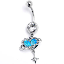 Load image into Gallery viewer, Blue Clear CZ Gem Starry Heart Saturn Dangle Belly Ring