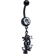 Load image into Gallery viewer, Clear CZ Gem Black Raven Witch Dangle Belly Ring
