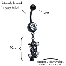 Load image into Gallery viewer, Clear CZ Gem Black Raven Witch Dangle Belly Ring