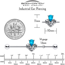 Load image into Gallery viewer, 14G Blue Gem Style Simplicity Industrial Barbell 38mm