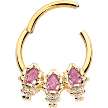 Load image into Gallery viewer, 16G 3/8 Pink CZ Gem Gold Tone Style Fire Hinged Segment Ring