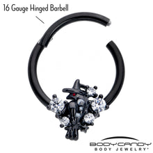 Load image into Gallery viewer, 16G 3/8 Clear CZ Gem Black Raven Witch Hinged Segment Ring