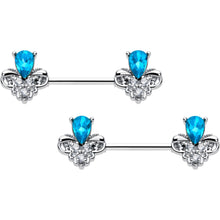Load image into Gallery viewer, 14G 9/16 Blue Gem Style Simplicity Barbell Nipple Ring Set