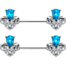 Load image into Gallery viewer, 14G 9/16 Blue Gem Style Simplicity Barbell Nipple Ring Set