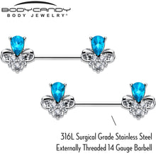 Load image into Gallery viewer, 14G 9/16 Blue Gem Style Simplicity Barbell Nipple Ring Set