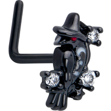 Load image into Gallery viewer, 20G 7mm Clear CZ Gem Black Raven Witch L Shape Nose Ring