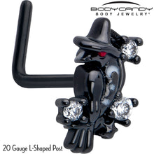 Load image into Gallery viewer, 20G 7mm Clear CZ Gem Black Raven Witch L Shape Nose Ring