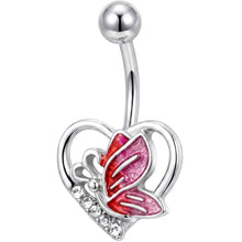 Load image into Gallery viewer, Clear Gem Butterfly Love Heart Pink Belly Ring