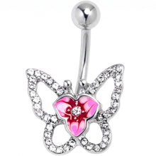 Load image into Gallery viewer, Clear Gem Fabulous Butterfly Pink Belly Ring